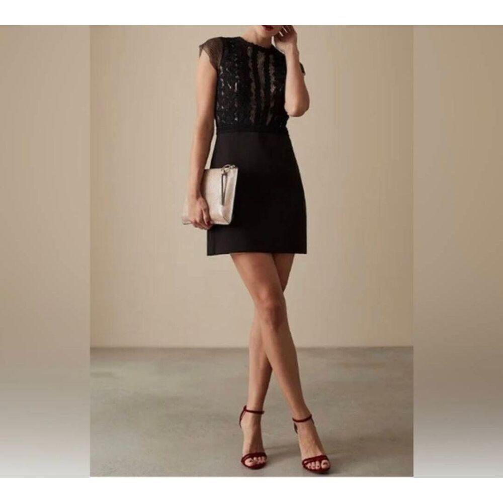 REISS Veriana Lace-Bodice Dress Black Size 0